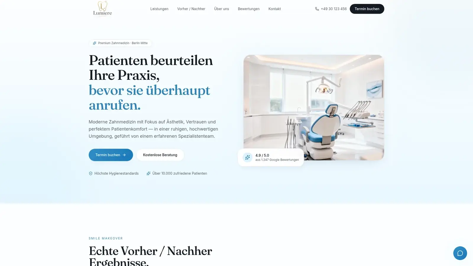 Lumiere Zahnmedizin – Premium-Website für eine moderne Zahnarztpraxis in Berlin Mitte, entwickelt von AKRKWebs